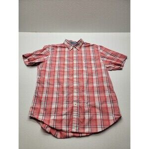 Nautica Men Red Blue Plaid Classic-Fit Short-Sleeve Button-up Oxford Shirt Sz L
